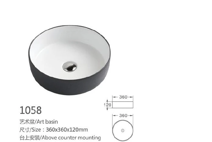 Black Round Ceramic Art Basin - Modell 1058 mit Produktinformationen