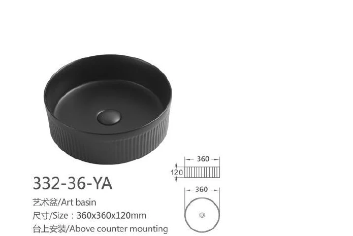 Black Round Ceramic Art Basin - Modelo 332-36-YA con información de producto