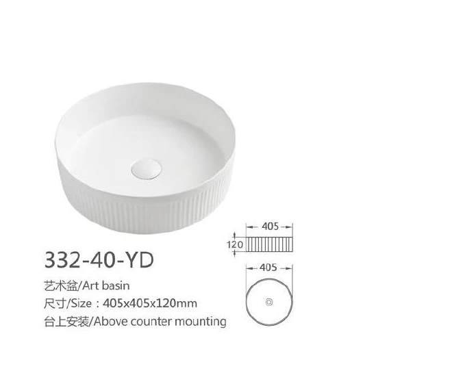 Base de arte de cerámica redonda blanca - Modelo 332-40-YD con información de producto