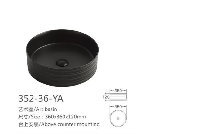 Black Round Ceramic Art Basin - Modelo 352-36-YA con información de producto