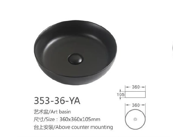 Black Round Ceramic Art Basin - Model 353-36-YA with product information