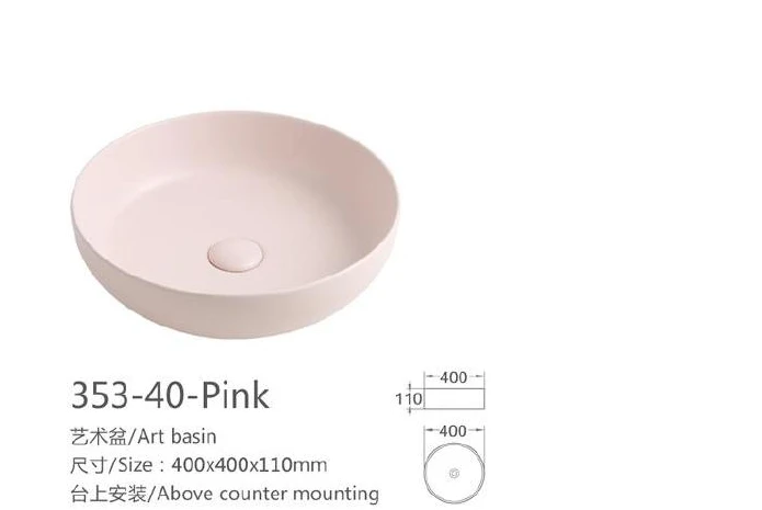 Cuenca de arte de cerámica redonda rosa - Modelo 353-40-Pink con información de producto