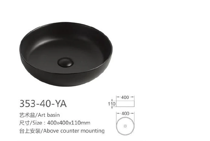 Black Round Ceramic Art Basin - Modelo 353-40-YA con información de producto