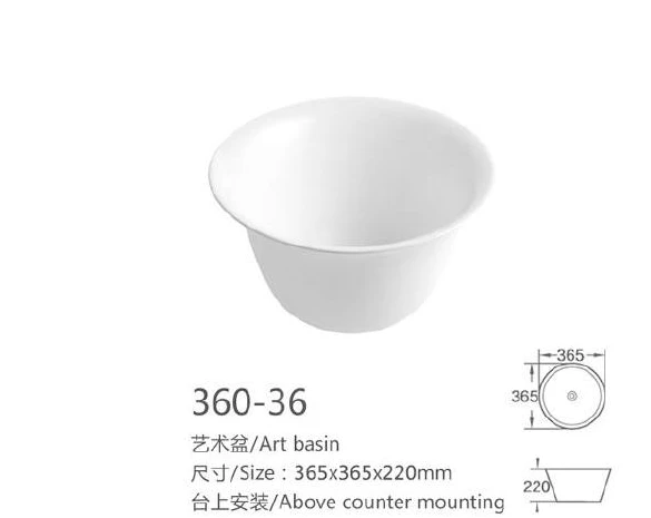 Bacia de arte cerâmica redonda branca - Modelo 360-36 com informação do produto