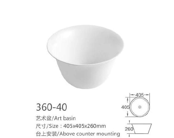 Weißes rundes Keramik-Kunstbecken - Modell 360-40 mit Produktinformationen