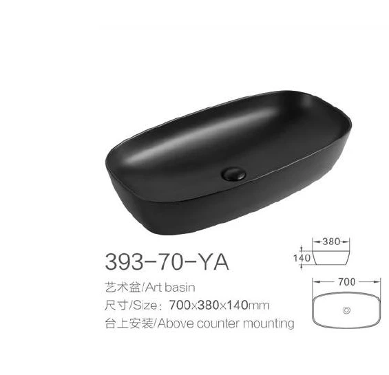 Black Oval Ceramic Art Basin - Modelo 393-70-YA con información de producto