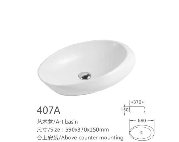 Bacia de arte cerâmica oval branca - Modelo 407A com informação do produto
