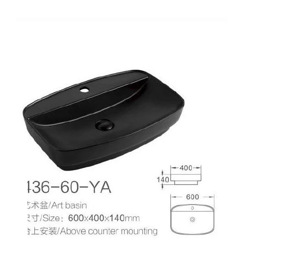 Black Special Shape Céramique Art Basin - Modèle 436-60-YA avec les informations sur le produit