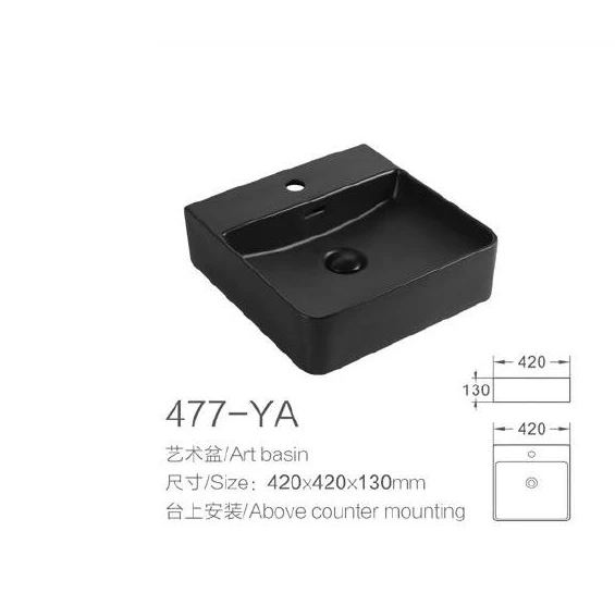 Black Square Ceramic Art Basin - Modell 477-YA mit Produktinformationen