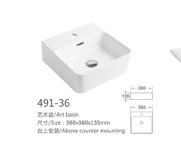 White Square Céramique Art Basin - Modèle 491-36 avec l'information du produit