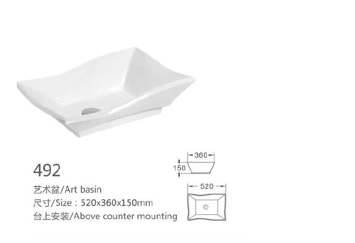 の特長
白い長方形の陶磁器の芸術の洗面器-プロダクト情報が付いているモデル492