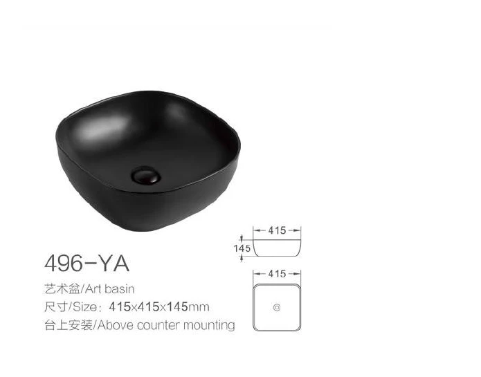 Black Round Ceramic Art Basin - Modelo 496-YA con información de producto