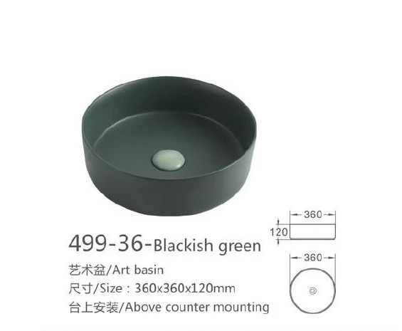 Blackish Green Round Ceramic Art Basin - Model 499-36-Blackishgreen with product information