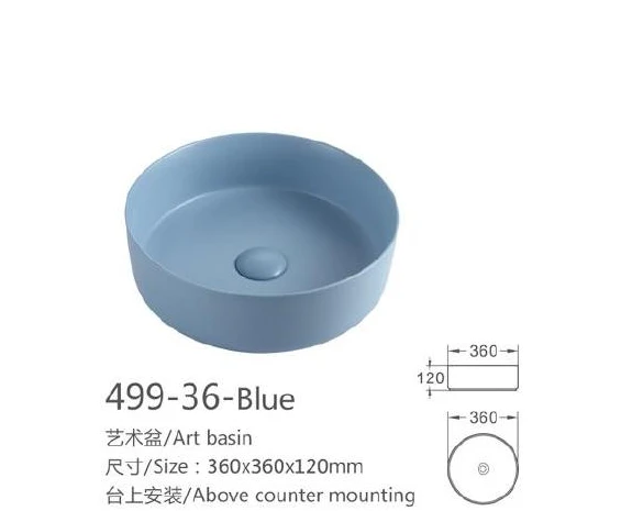 Cuenca de cerámica redonda azul - Modelo 499-36-Blue con información de producto
