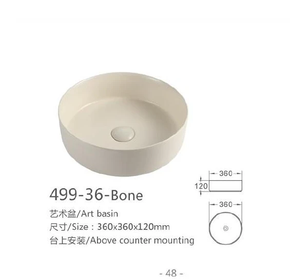 Bone Round Ceramic Art Basin - Modelo 499-36-Bone con información del producto