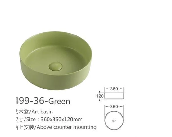 Green Round Ceramic Art Basin - Model 499-36-Green with product information