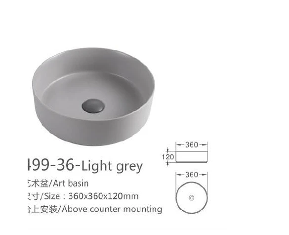 Base de arte de cerámica redonda de gris claro - Modelo 499-36-Lightgrey con información de producto