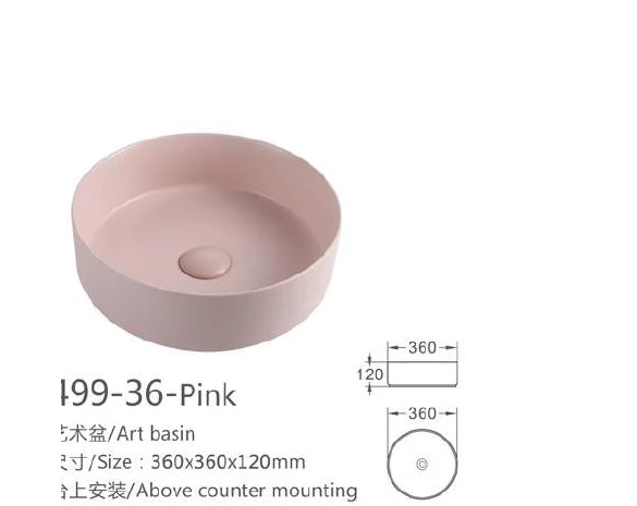 Pink Round Ceramic Art Basin - Modell 499-36-Pink mit Produktinformationen