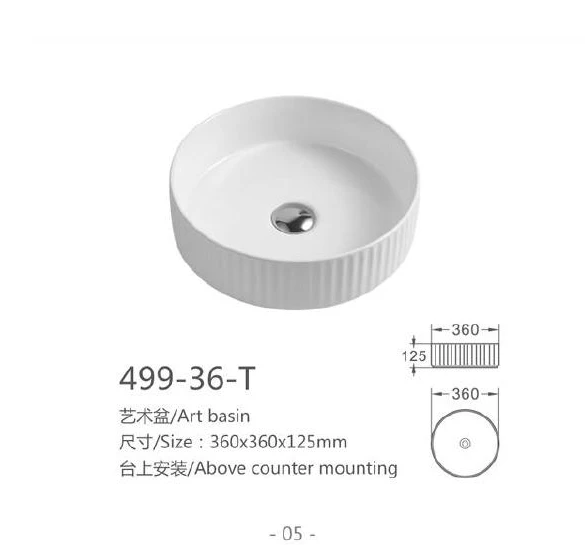White Round Ceramic Art Basin - Modèle 499-36-T avec l'information du produit