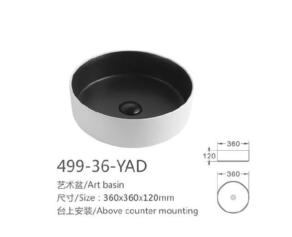 Black Round Ceramic Art Basin - Modell 499-36-YAD mit Produktinformationen