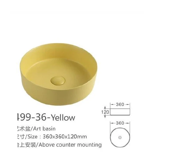 Gelbes Keramik-Kunstbecken - Modell 499-36-Yellow mit Produktinformationen