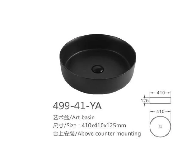 Black Round Ceramic Art Basin - Modelo 499-41-YA con información de producto