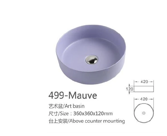 Cuenca de arte de cerámica redonda de Mauve - Modelo 499-Mauve con información de producto