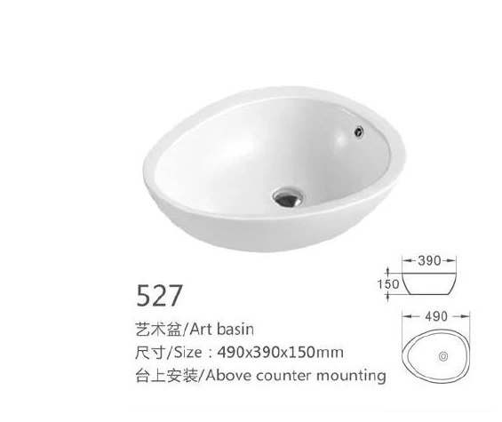 Bacia de arte cerâmica retangular branca - Modelo 527 com informação do produto