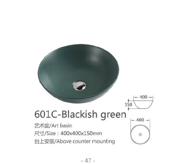 Blackish Green Round Ceramic Art Basin - Modell 601C-Blackishgreen mit Produktinformationen
