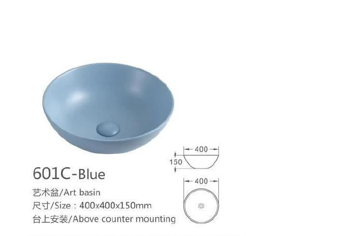 Cuenca de cerámica redonda azul - Modelo 601C-Blue con información de producto