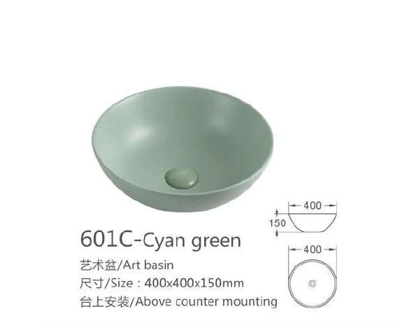 Cyan Green Round Keramik-Kunstbecken - Modell 601C-Cyangreen mit Produktinformationen