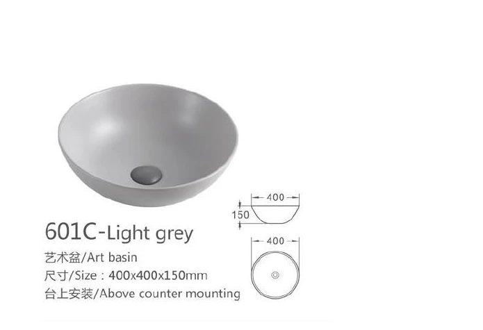Lichtgraues rundes Keramik-Kunstbecken - Modell 601C-Lightgrey mit Produktinformationen