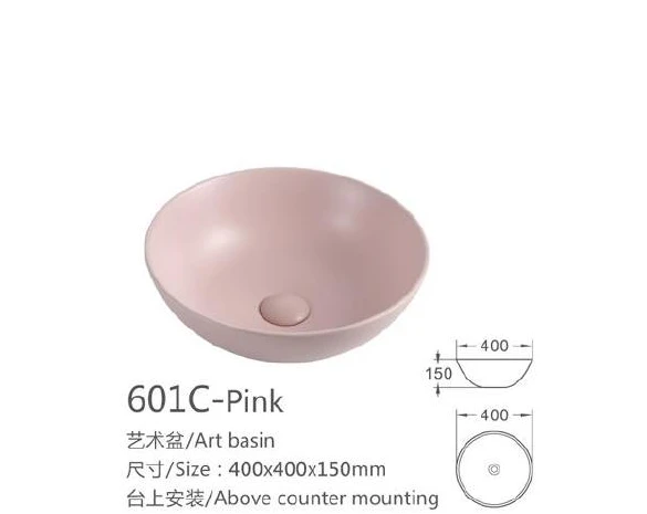 Pink Round Ceramic Art Basin - Modell 601C-Pink mit Produktinformationen