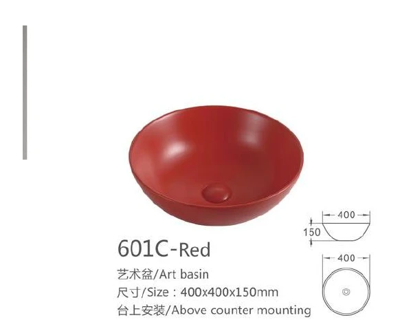Rotes rundes Keramik-Kunstbecken - Modell 601C-Red mit Produktinformationen