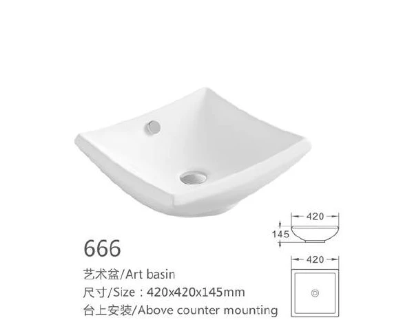 Weißes Spezialform-Keramik-Kunstbecken - Modell 666 mit Produktinformationen