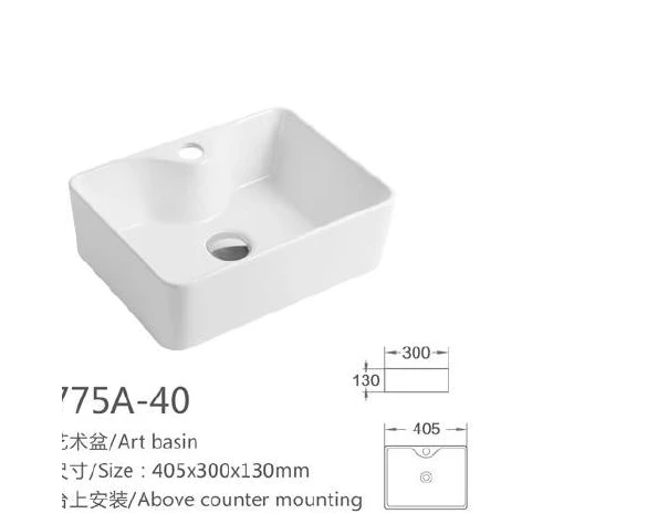 White Rectangulaire Ceramic Art Basin - Modèle 775A-40 avec l'information du produit