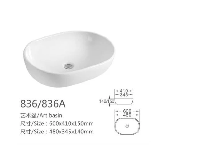 Weißes Ovales Keramik-Kunstbecken - Modell 836 mit Produktinformationen