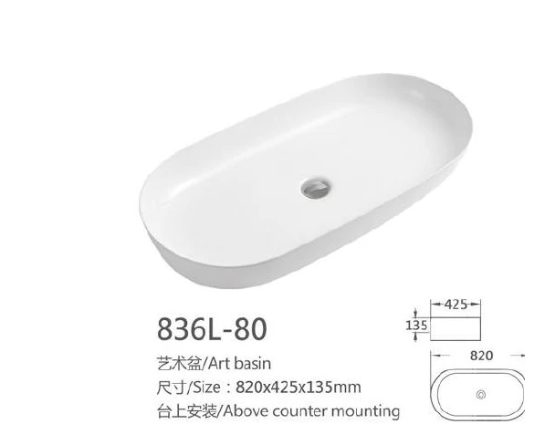 Weißes Spezialform-Keramik-Kunstbecken - Modell 836L-80 mit Produktinformationen