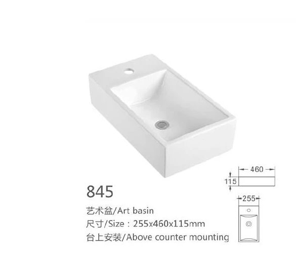 の特長
白い長方形の陶磁器の芸術の洗面器-プロダクト情報が付いているモデル845