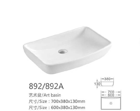 Weißes rechteckförmiges Keramik-Kunstbecken - Modell 892 mit Produktinformationen