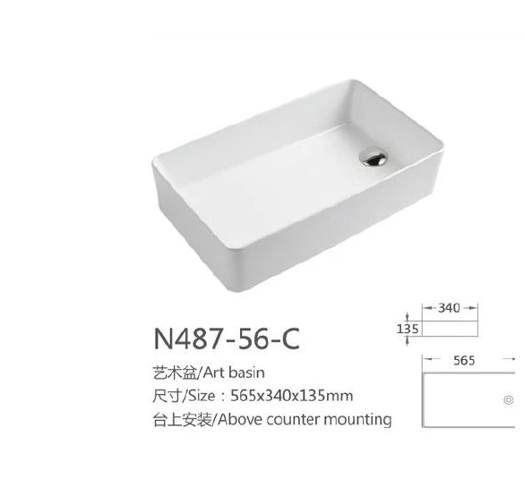 Base de arte de cerámica rectangular blanco - Modelo N487-56-C con información del producto